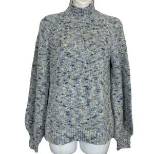 Candace Cameron Bure Chunky Knit Violet Blue Mock Neck Bishop Sleeve Sweater XS